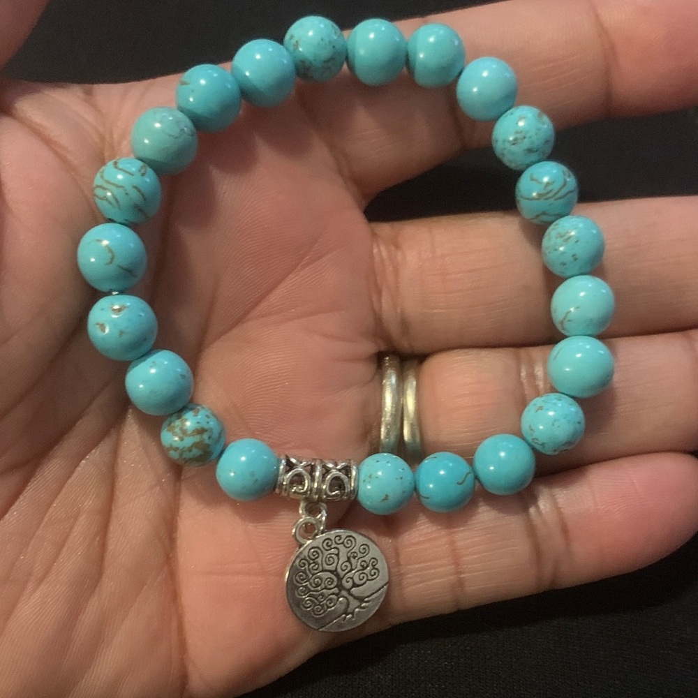 Turquoise Stone Bracelet with Silver Charm